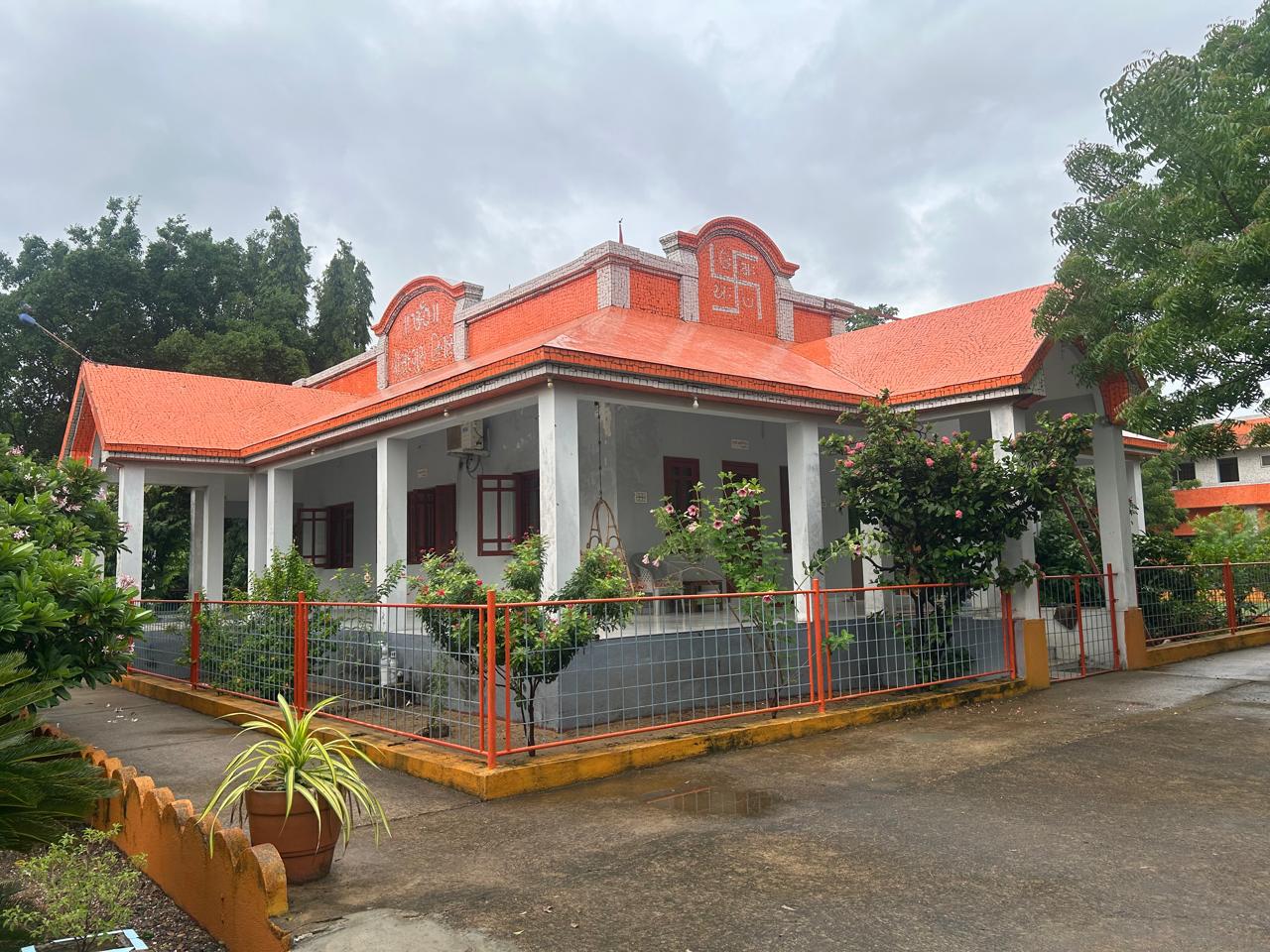 Ashram building with orange roof