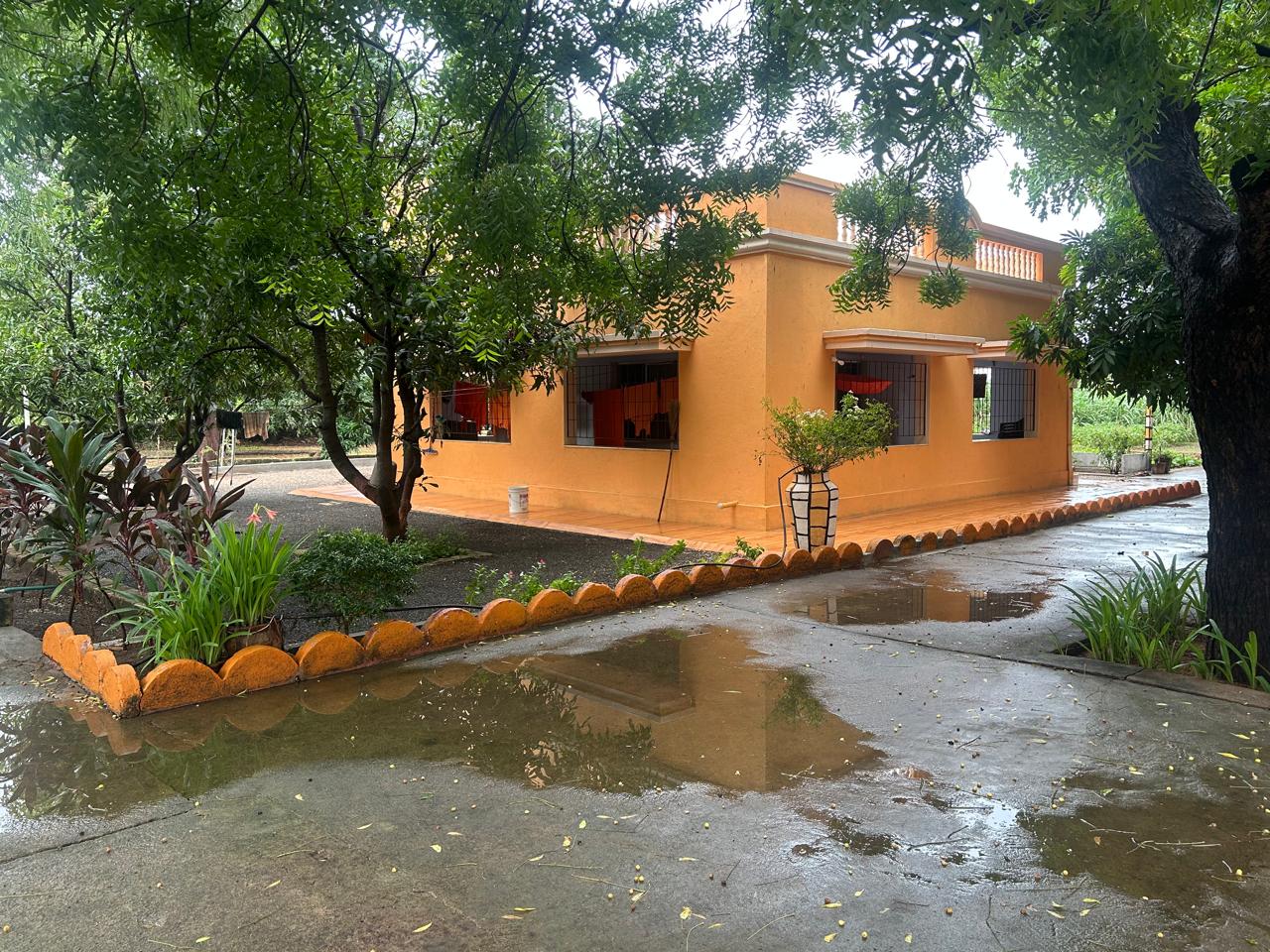 Ashram building nestled among trees