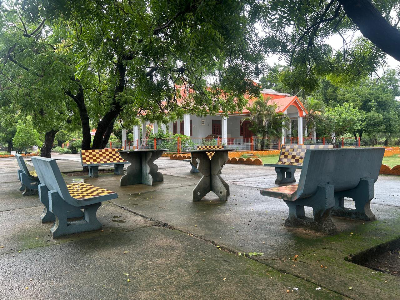 Outdoor concrete benches and tables